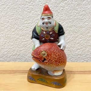 Vintage Signed Kutani Ebisu God Of Fishermen and Luck 5.5” Porcelain Figurine